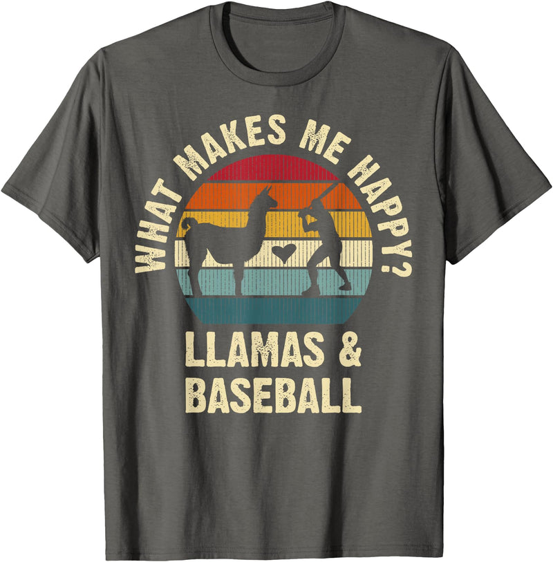 Llama and Baseball Lover Gifts Vintage Retro Baseball and Llama Lovers Vintage Funny Pet Sports cute T-Shirt - Asphalt Grey