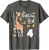 Giraffe Birthday Party by LazyPanda Giraffe 4th Birthday Girl 4 Years Old Giraffe Lover T-Shirt - Asphalt Grey
