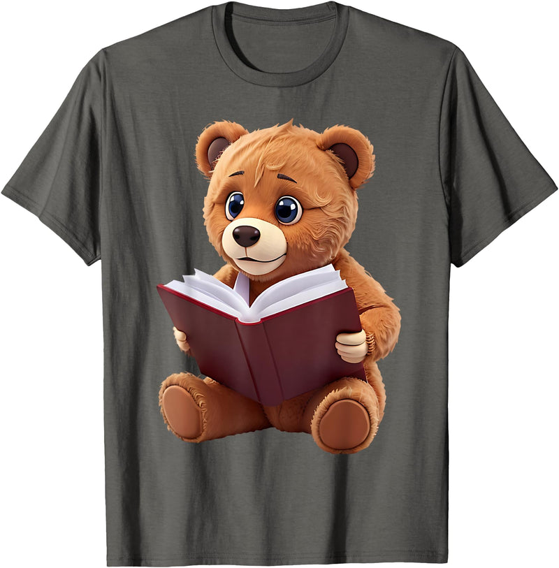Funny Teddy Bear reading a book: Graphic for bear lovers T-Shirt - Asphalt Grey
