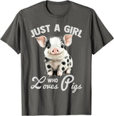 Farm Animal Lover Spotted Pig Cute Art Style Just A Girl Who Loves Pigs Cute Spotted Pig Lover Gift T-Shirt - Asphalt Grey