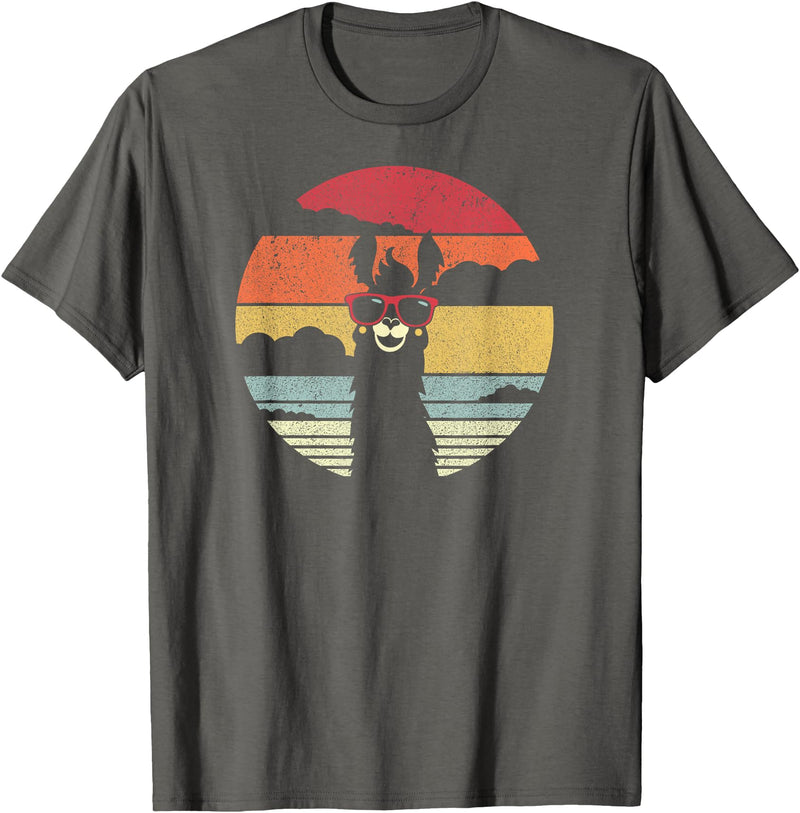 Pack A Punch Llama, Retro Style Alpaca T-Shirt - Asphalt Grey