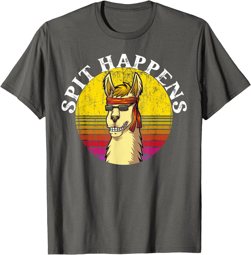 Funny Groovy Llama Alpaca Spit Happens Tees & Co. Funny Groovy Llama Alpaca Spit Happens Tee T-Shirt - Asphalt Grey