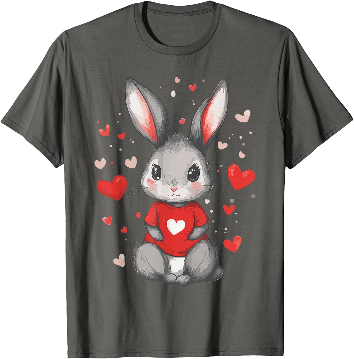 Rabbit Lover Heart Girls Valentine’s Day Women Bunny T-Shirt in Asphalt Grey