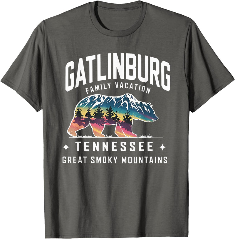 Gatlinburg Family Vacation Tees Family Vacation Mountains Gatlinburg Tennessee Bear Souvenir T-Shirt - Asphalt Grey