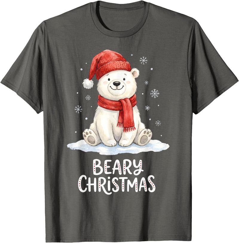 Christmas Pajama Xmas Party Candy Cane Gingerbread Cute Beary Christmas Polar Watercolor Xmas Holiday T-Shirt - Asphalt Grey