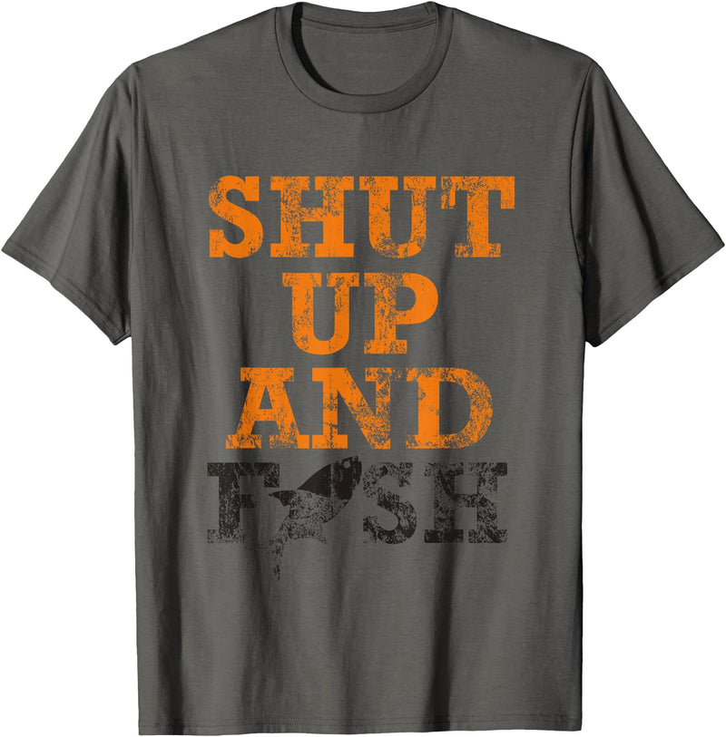 Green Cow Land Shut Up And Fish Distressed apparel T-Shirt - Asphalt Grey