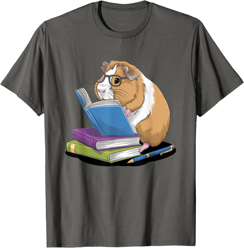 Guinea Pig Reading Books Reader Tee Guinea Pig Reading Books Bookworm Pet Lover Reader Librarian T-Shirt - Asphalt Grey