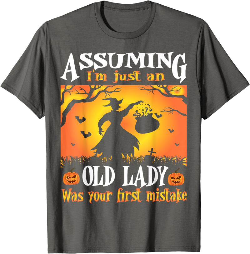 Halloween Old Lady Witch Assuming I'm Just An Old Lady Was Your First Mistake Witch T-Shirt - Asphalt Grey