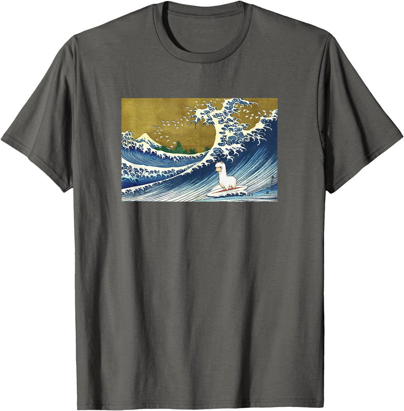 Llama Girls Alpaca Mom Gifts T Shirts & Hoodies Funny Kids Womens Retro Vintage Surfing a Wave Llama Lover T-Shirt - Asphalt Grey