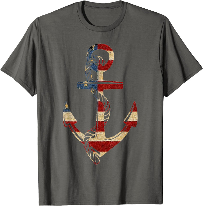 Buffalo Anchor Tees Company American Flag Anchor Shirt Patriotic Military July Navy USA T-Shirt - Asphalt Grey