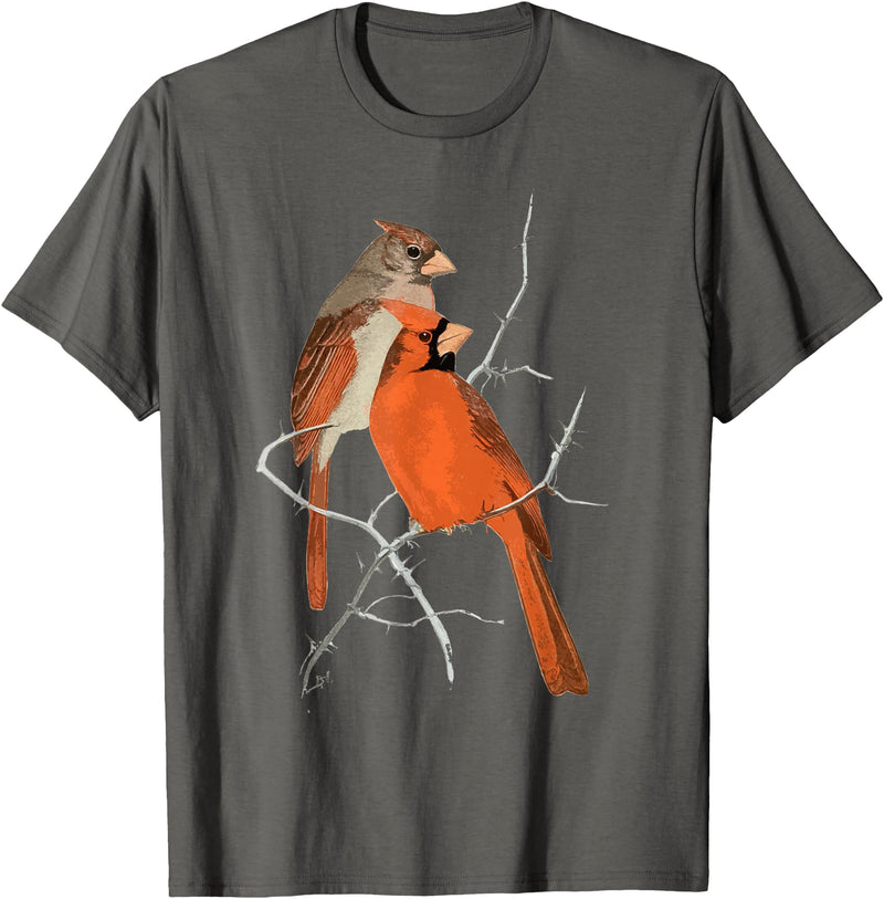 Red Cardinal Bird Male Female Vintage Red Cardinal Bird T-Shirt - Asphalt Grey