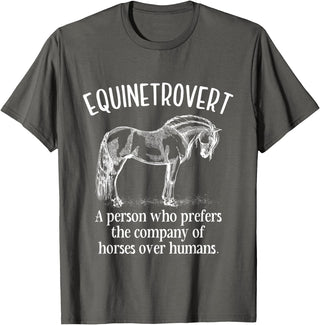 Equinetrovert Funny Horse Outfit For Horse Lover Equinetrovert Funny Horses Riding Horse Lover Equestrian T-Shirt - Asphalt Grey