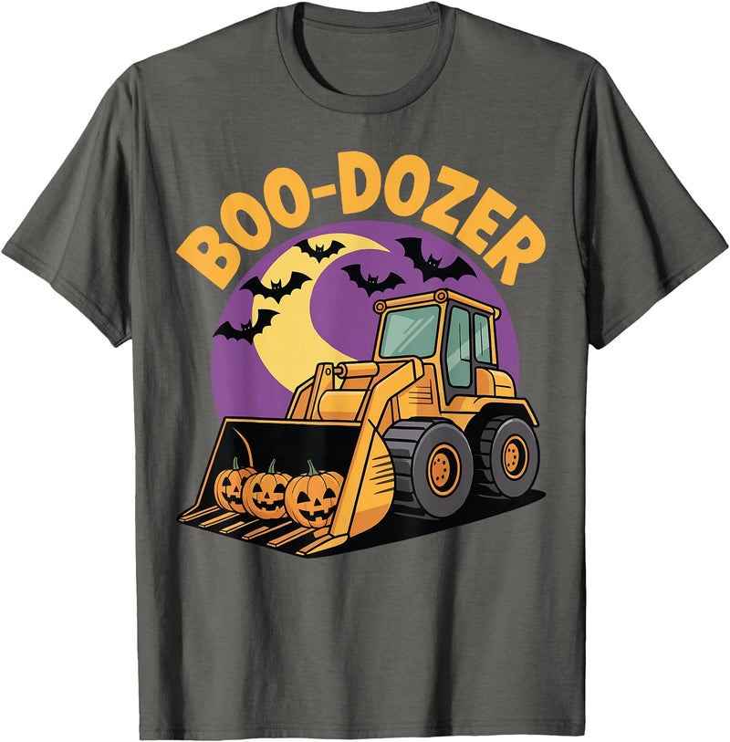 Bulldozer Halloween Costume Toddler Spooky Ghost Boo-Dozer Halloween Kids Bulldozer T-Shirt - Asphalt Grey