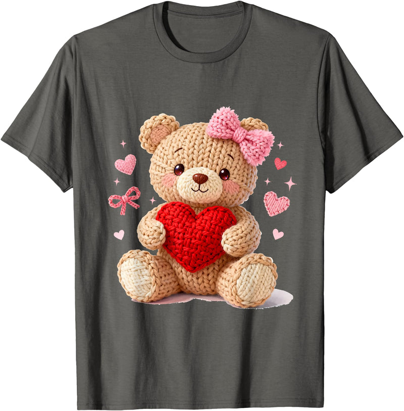 Cute Crochet Valentine Love Art Studio Be My Valentine Cute Crochet Yarn Teddy Bear Love T-Shirt - Asphalt Grey