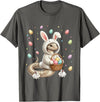 Cute Easter Bunny Rabbit with Eggs Whimsical Snake Design T-Shirt in Asphalt Grey