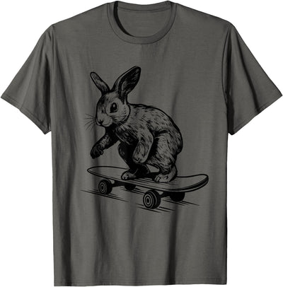 Rabbit Riding a Skateboard Line Art T-Shirt