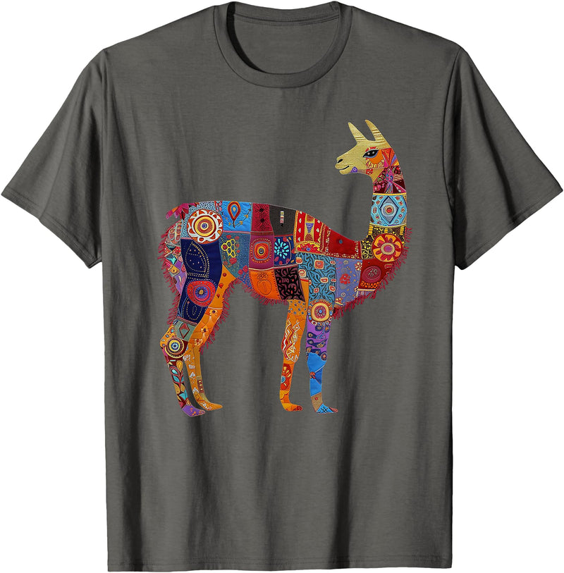 We Love Llamas & Alpacas - Peru Souvenirs Co. Peruvian Llama Alpaca Flowers Colourful Peru Souvenir T-Shirt - Asphalt Grey