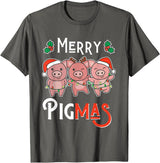 Discover Christmas Pun Animals Here Merry Pigmas Pun Pig Christmas T-Shirt - Asphalt Grey