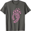 Tribal Animals Designs Pink Bear Paw Print Grizzly-Claw Girl Kids T-Shirt - Asphalt Grey