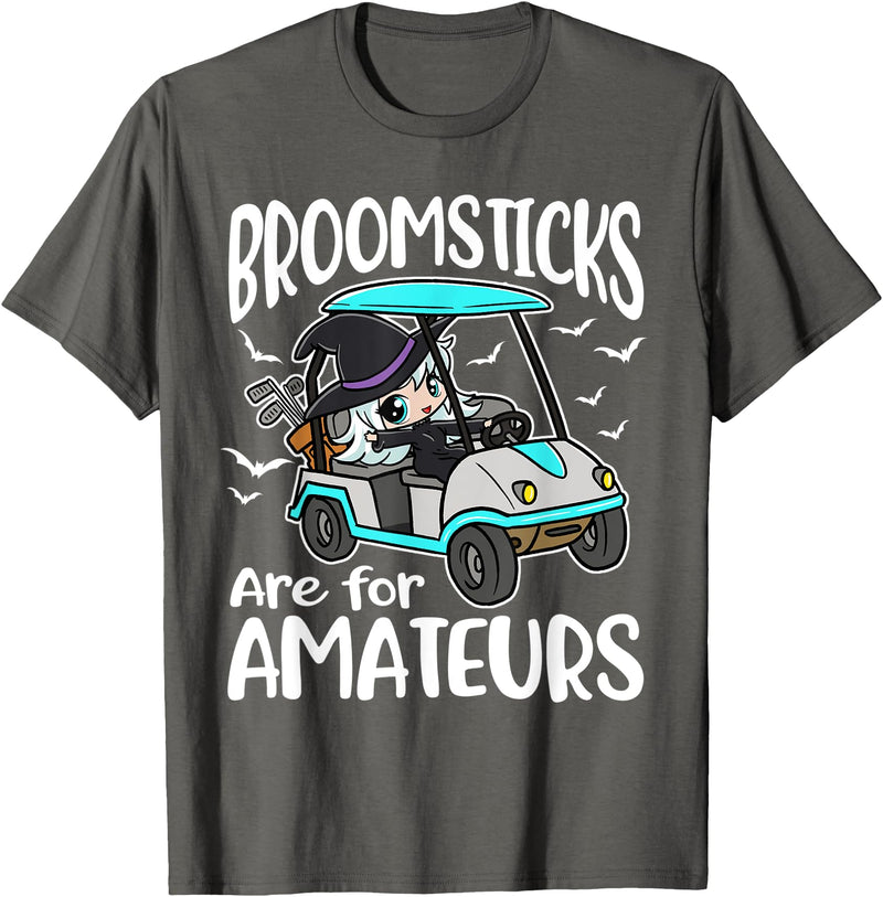 Broomsticks Are For Amateurs Golf Cart Halloween T-Shirt - Asphalt Grey