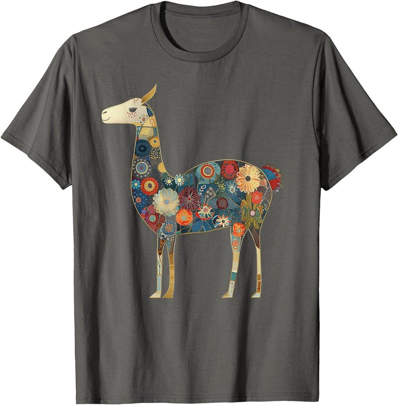 We Love Llamas & Alpacas - Peru Souvenirs Co. Llama Alpaca Floral Colorful Flowers Peru Peruvian Souvenir T-Shirt - Asphalt Grey