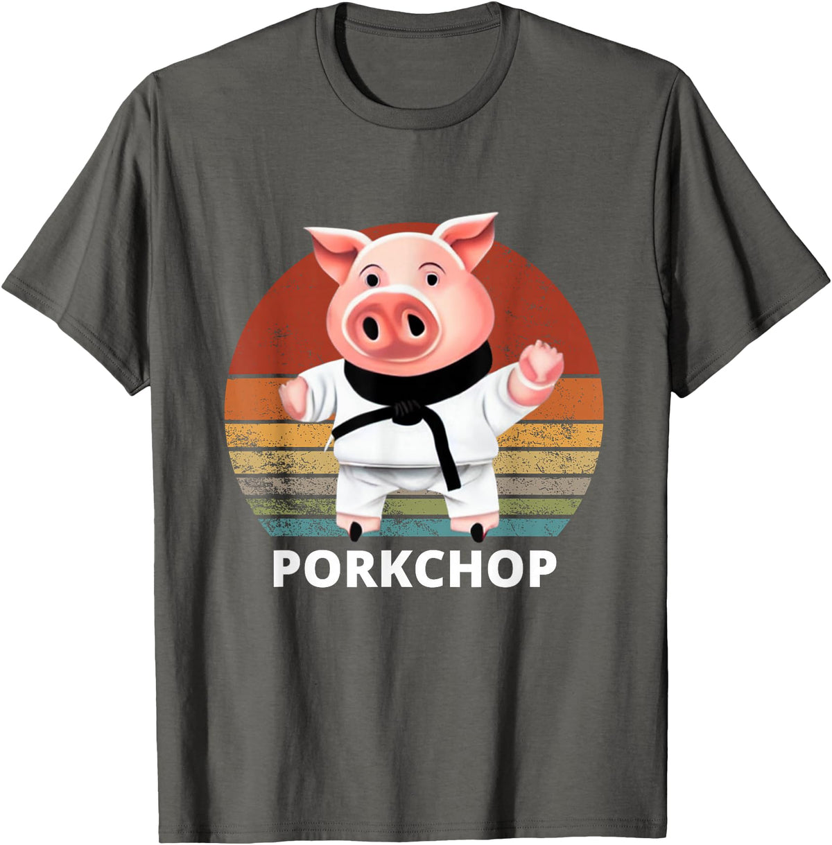 Animals Puns Pig Karate Pork Chop Pun T-Shirt - Asphalt Grey