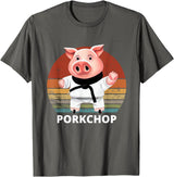 Animals Puns Pig Karate Pork Chop Pun T-Shirt - Asphalt Grey