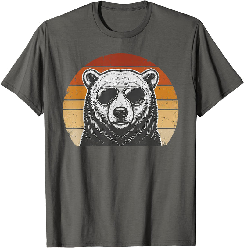 Polar Bear Retro Sunset Vintage Prints Co Polar Bear Retro Sunset Animal Lover Vintage Cool Owner T-Shirt - Asphalt Grey