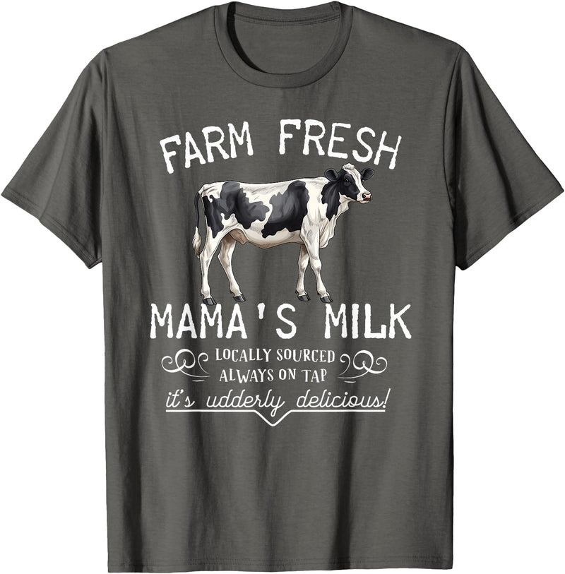 New Mommy Breastfeeding HumorDesigns for Women Funny Breastfeeding Mama's Milk Cow Farm Lacatation New Mom T-Shirt - Asphalt