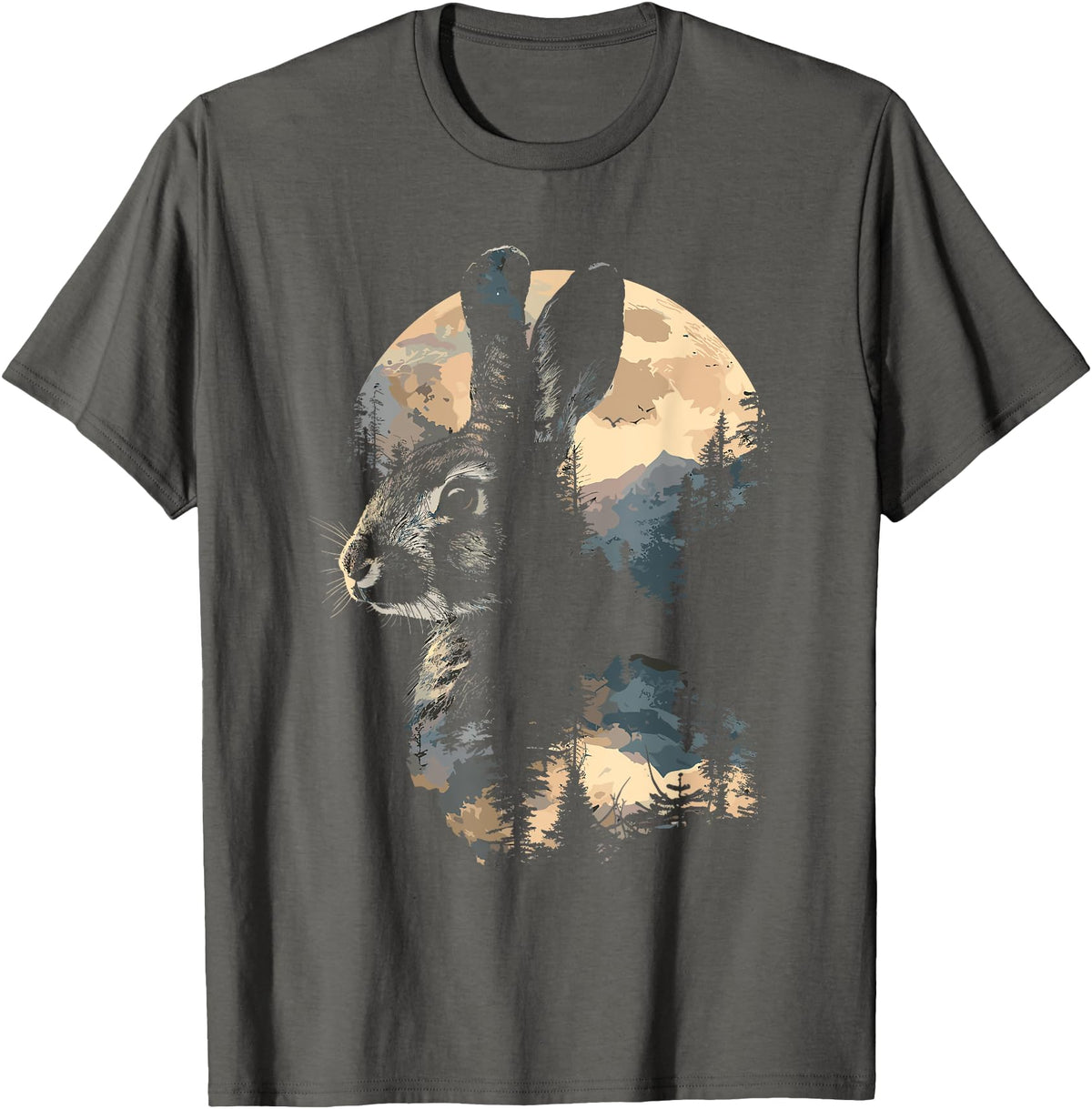 Rabbit Mountain Landscape Nature Wildlife T-Shirt in Asphalt Grey