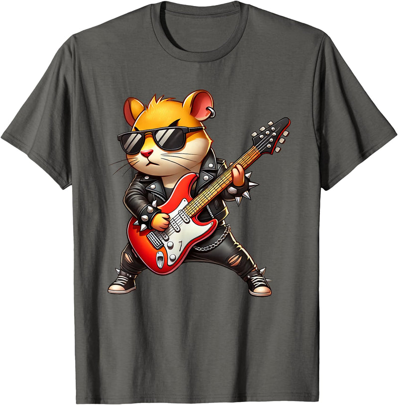Hamster Electric Guitar Concert Music Lover Men Women Kids T-Shirt - Asphalt Grey