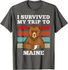 plainly Funny Beart Retro I Survived My Trip I Survived My Trip To Maine Vintage Tired Bear Coffee T-Shirt - Asphalt Grey