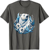 Arctic Polar Bear Floral Crystal Nature Winter Wildlife Polar Bear with Ice Flowers T-Shirt - Asphalt Grey