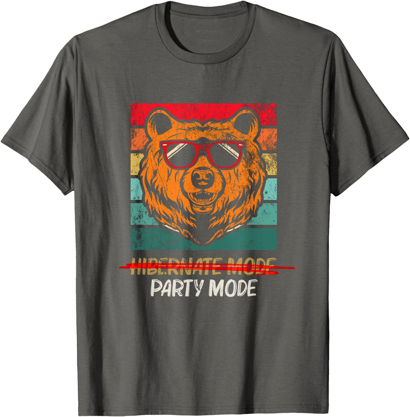 Winter, Spring, Summer & Fall Apparel Spring Hibernation Season Over Funny Retro Party Mode Bear T-Shirt - Asphalt Grey