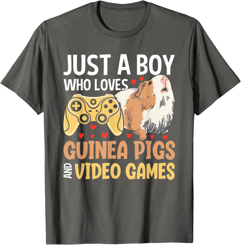 Guinea Pig Gifts for Gamer Co. Just a Boy Who Loves Guinea Pigs and Video Games Gaming T-Shirt - Asphalt Grey