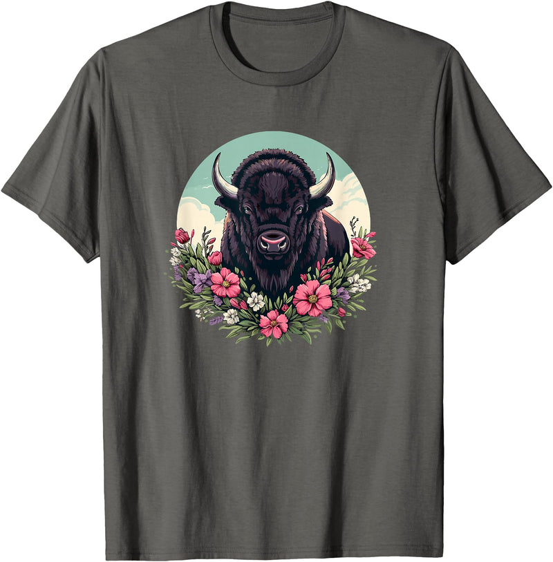 Wild Plains Buffalo Bison Gifts T Shirts & Hoodies Womens Girls Old West Retro Vintage Floral Buffalo Lover T-Shirt -