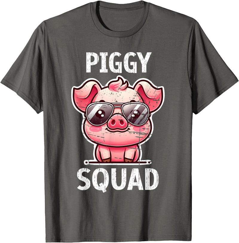 Pig Lovers Apparel and Home Decor Shop Funny Pig Wearing Sunglasses Piggy Squad Farm Farmer T-Shirt - Asphalt Grey