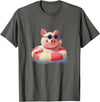 Vacation Pig Outfit Pig Sunglasses Graphic with Beach Ring T-Shirt - Asphalt Grey