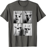 Funny Animal Photography Clothing Co. Funny Llamas with Sunglasses Cool Llama Animals Photo Booth T-Shirt - Asphalt Grey