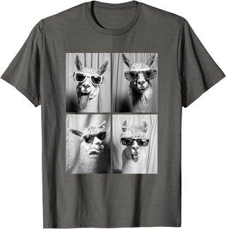 Funny Animal Photography Clothing Co. Funny Llamas with Sunglasses Cool Llama Animals Photo Booth T-Shirt - Asphalt Grey
