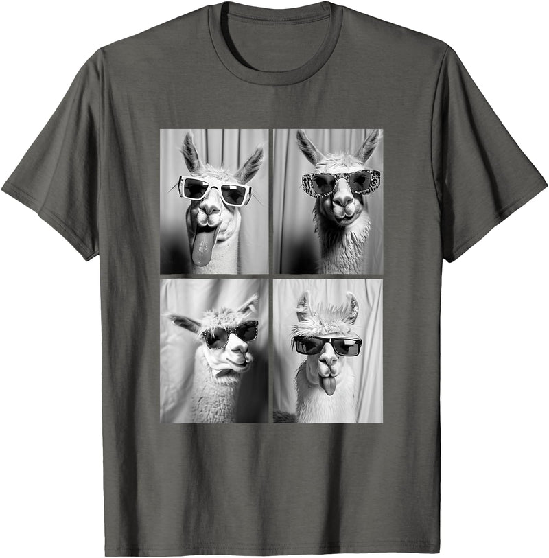 Funny Animal Photography Clothing Co. Funny Llamas with Sunglasses Cool Llama Animals Photo Booth T-Shirt - Asphalt Grey