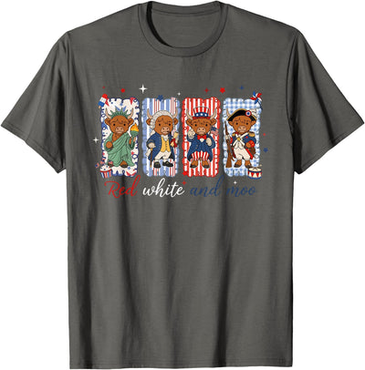 Patriotic Highland Cow T-Shirt - Vintage Americana Design