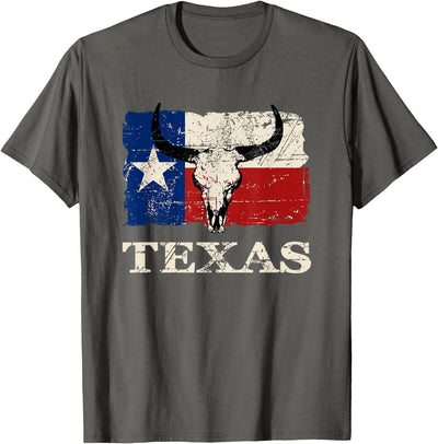 Cow Women Kids Texas Buffalo Skull Flag Retro Banner Ensign T-Shirt
