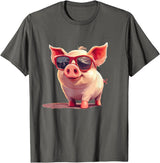 Funny Piggy Pig Sunglasses Piggy Costume for bespectacled Pigs Lovers T-Shirt - Asphalt Grey
