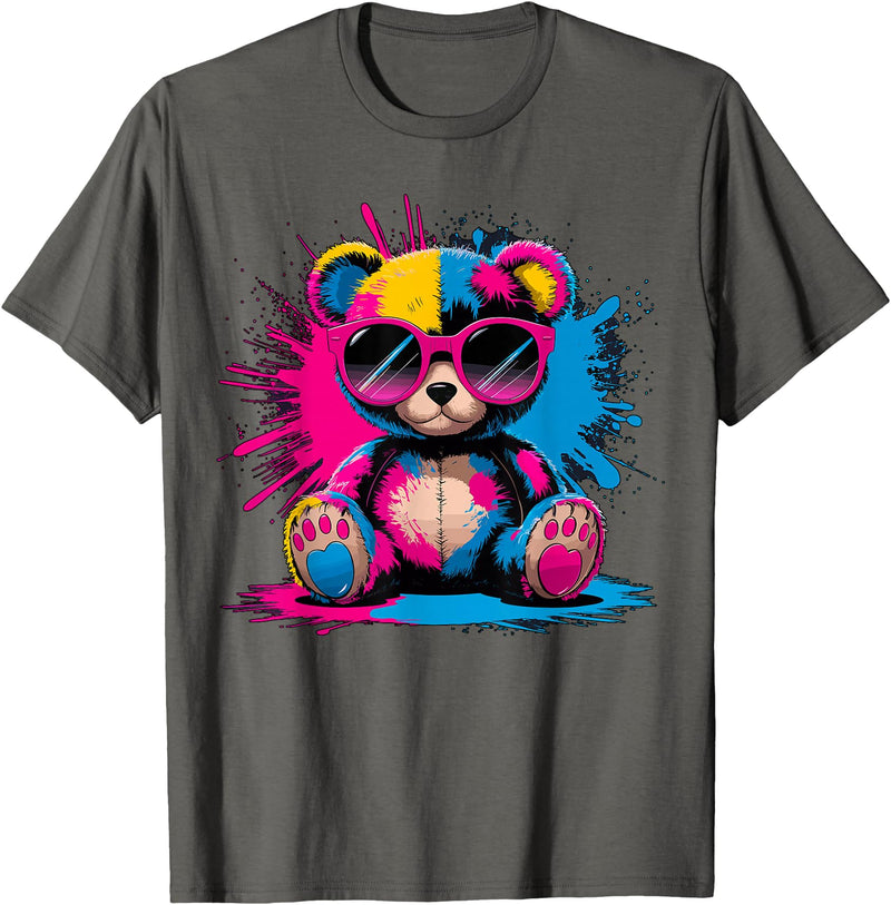 Magical and Funny Bear lover Gifts Colorful Teddy Bear with Sunglasses T-Shirt - Asphalt Grey