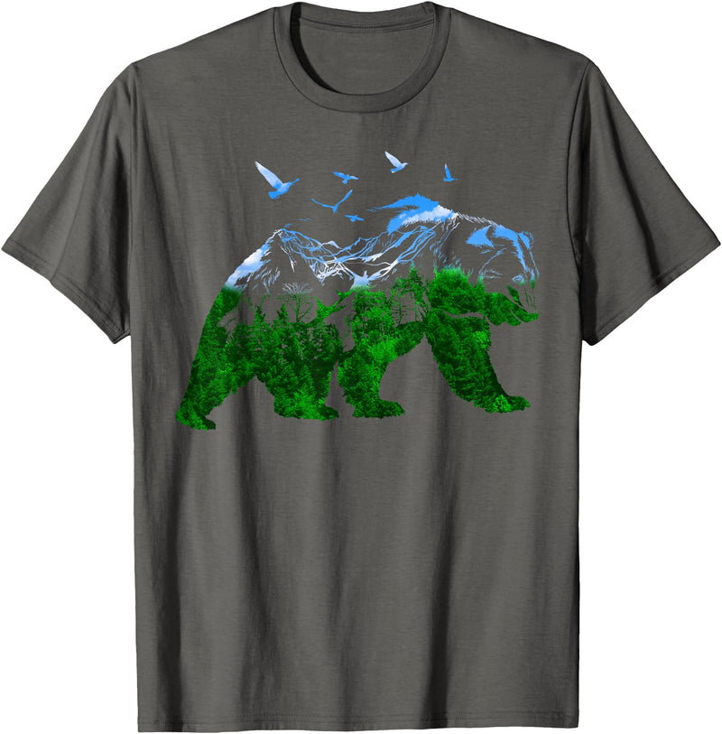 Nature Forest Trees Mountains Bear Wildlife Shirts Bear Nature Outdoor Mountains Forest Trees Bear Wildlife T-Shirt - Asphalt Grey
