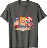 Farmer 4th Of July Costume 1776-2026 Proud 250th Freedom 4th July Three Cute Pigs T-Shirt - Asphalt Grey
