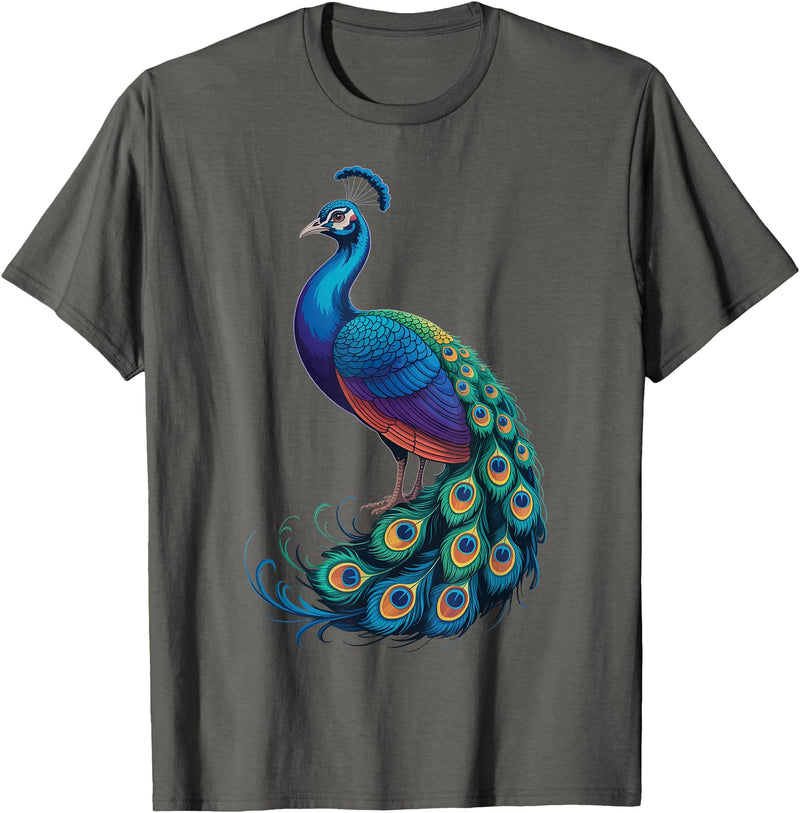Peacock Peafowl Colorful Bird Peacock Illustration T-Shirt - Asphalt Grey