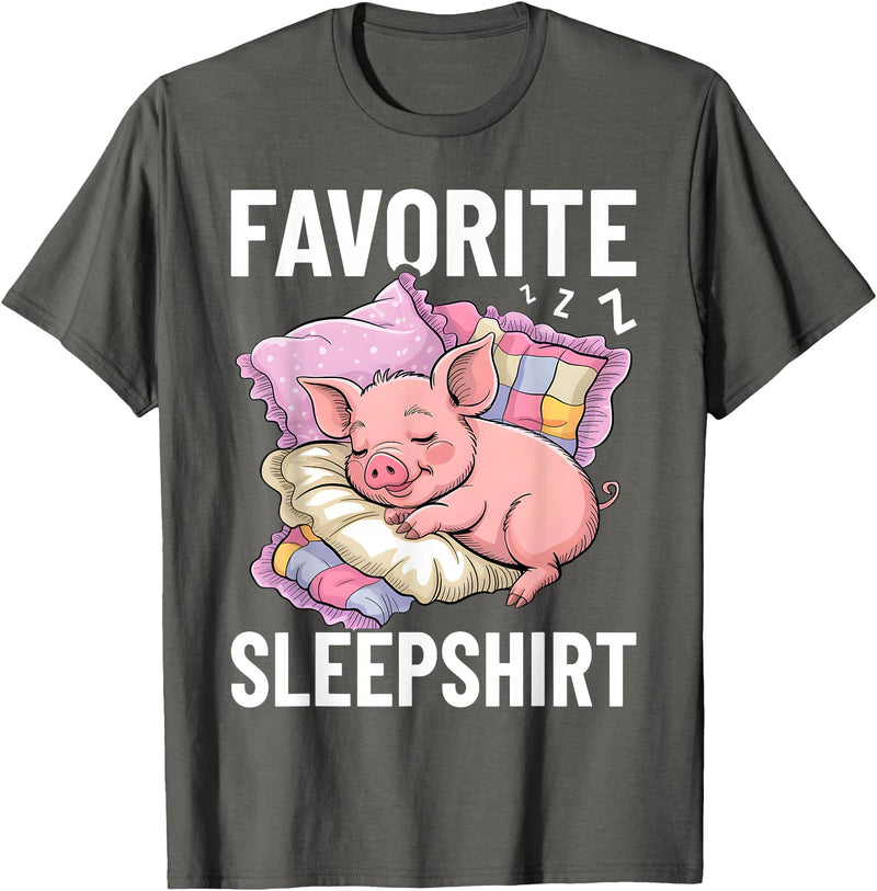 Piggy Lover Gift Co. Favorite Sleep, Napping Pig, Piglet & Piggy Pajama T-Shirt - Asphalt Grey