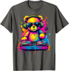 Magical and Funny DJ Gifts Colorful DJ Teddy Bear T-Shirt, Unisex-Kids, Black, Small, Long Sleeve, Classic Fit, Polyester 100% - Asphalt Grey